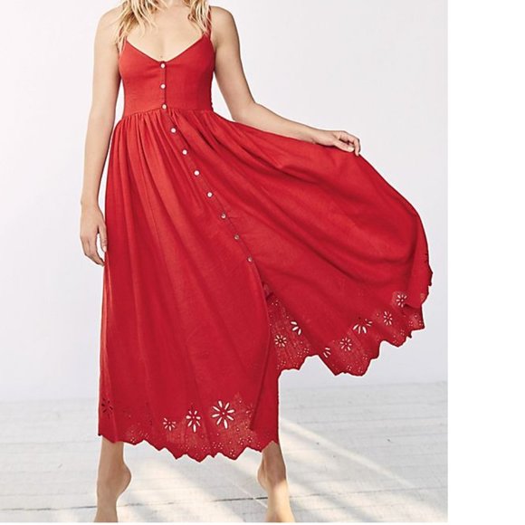 Free People Dresses & Skirts - Free People Red Baby Please Eyelet Slip Maxi Dress